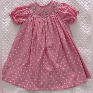 Rosalina Collection English Smocked Bishop's Dress in Pink Polka-Dot SZ …